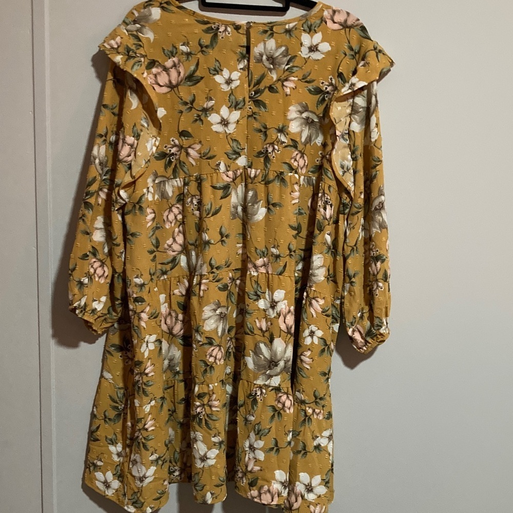 Floral Long Sleeve Dress in Mustard by - Picture 5 of 9